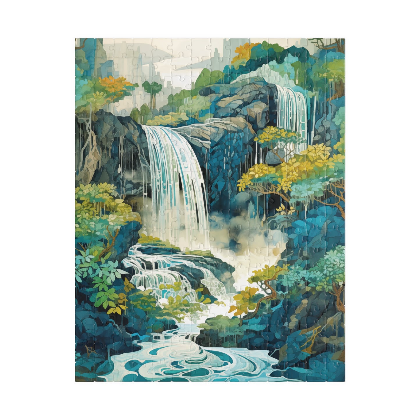 Waterfall Puzzle, Serene Mountain Landscape Jigsaw Puzzle, Challenging Game for family, Piece Puzzle for Nature Lovers, Mindfulness Activity