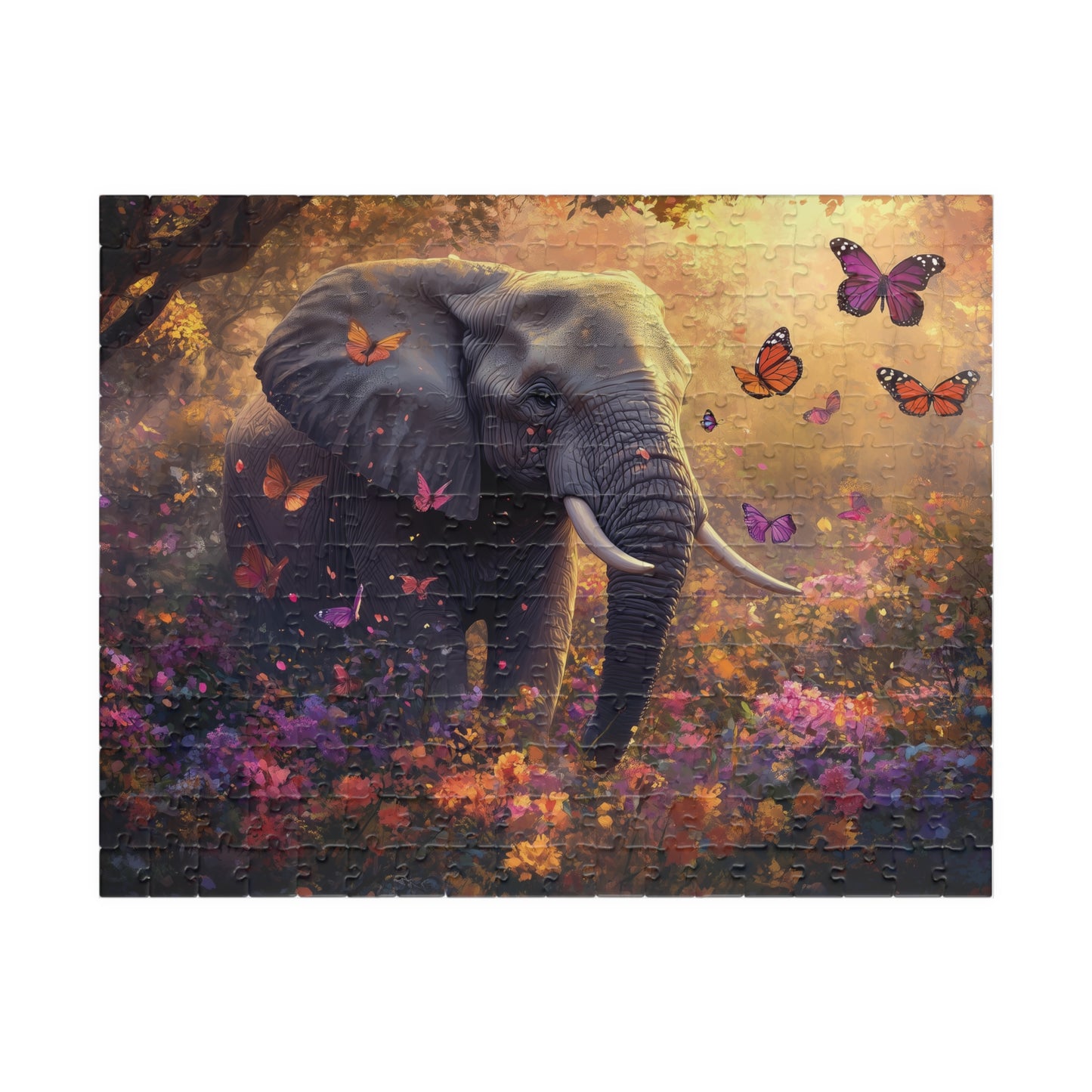 Elephant Butterfly Garden Puzzle, Wildlife Jigsaw, Nature Lover Gift, Serene Landscape Puzzle, Majestic Animal Art, Family Fun Game