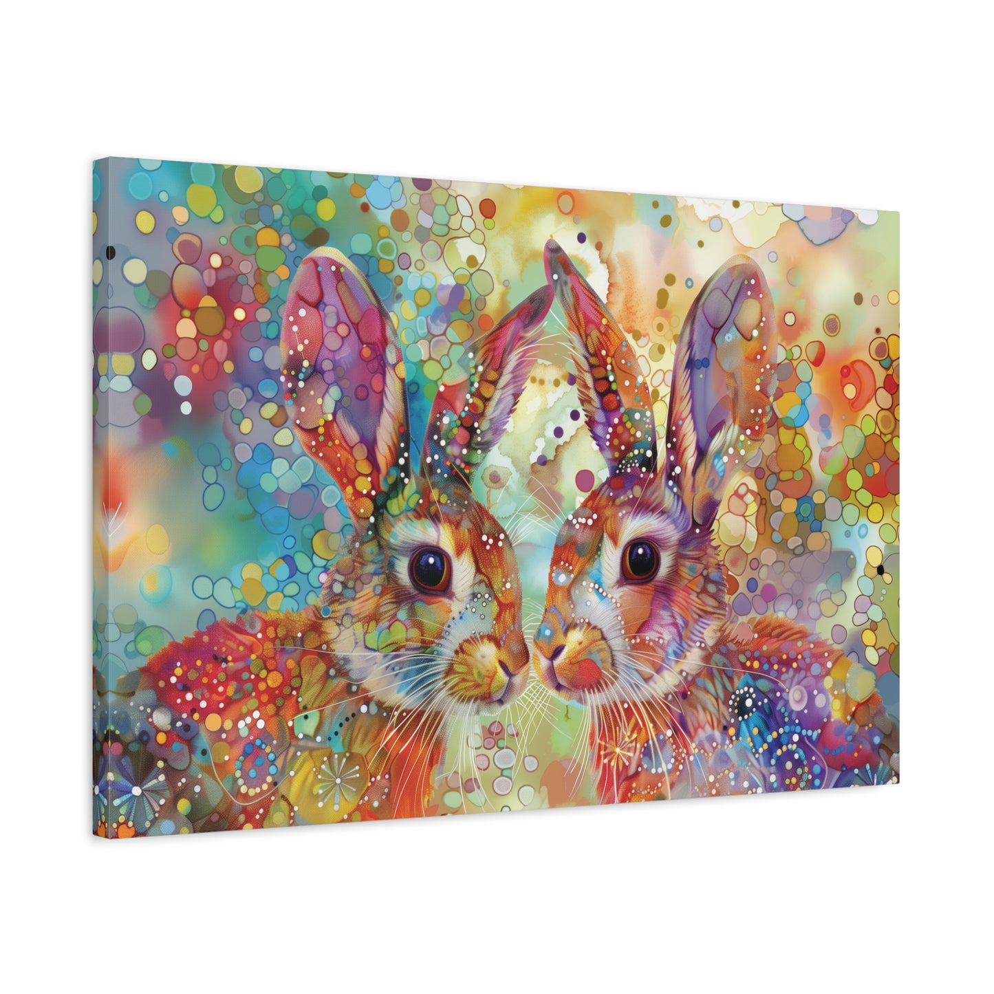 Whimsical Rabbit Wall Decor Canvas Print Art, Rainbow Colorful Bunny Print, Abstract Animal Painting, Nursery Kids Room Decoration