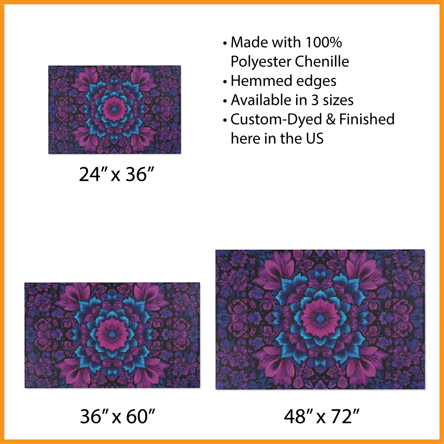 Vibrant Purple Blue Mandala Area Rug, Maximalist Boho Floral Decor, Witchy Dark Aesthetic Floor Mat, Psychedelic Bedroom Carpet