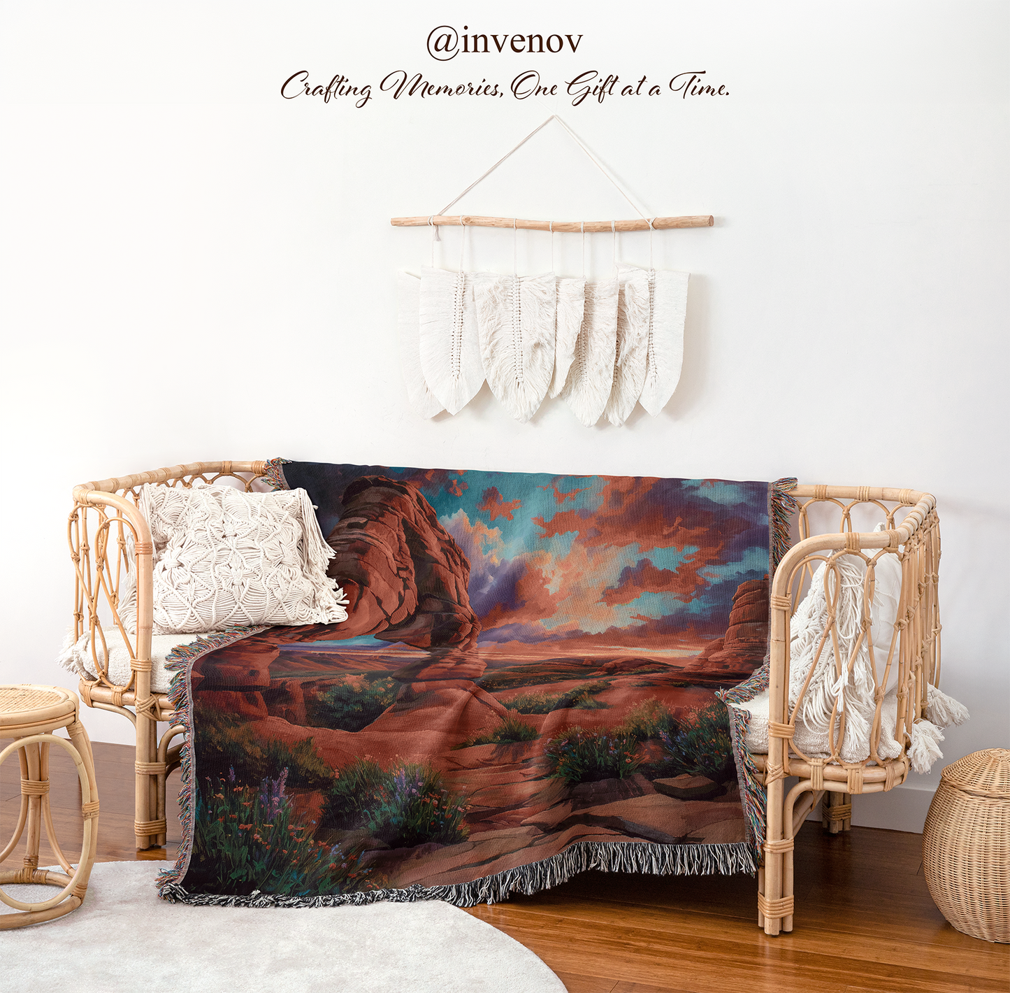Delicate Arch Woven Blanket, Arches National Park Wall Tapestry, Southwest Decor, 100% Cotton