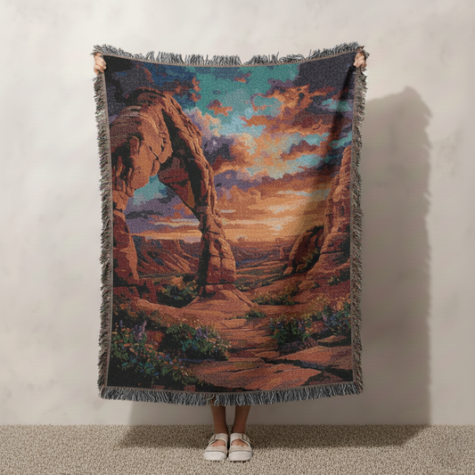 Arches National Park Woven Blanket, Delicate Arch Tapestry, Utah Sunset Throw, Western Boho Decor, Home Bedroom Decor, Sofa Bed cover