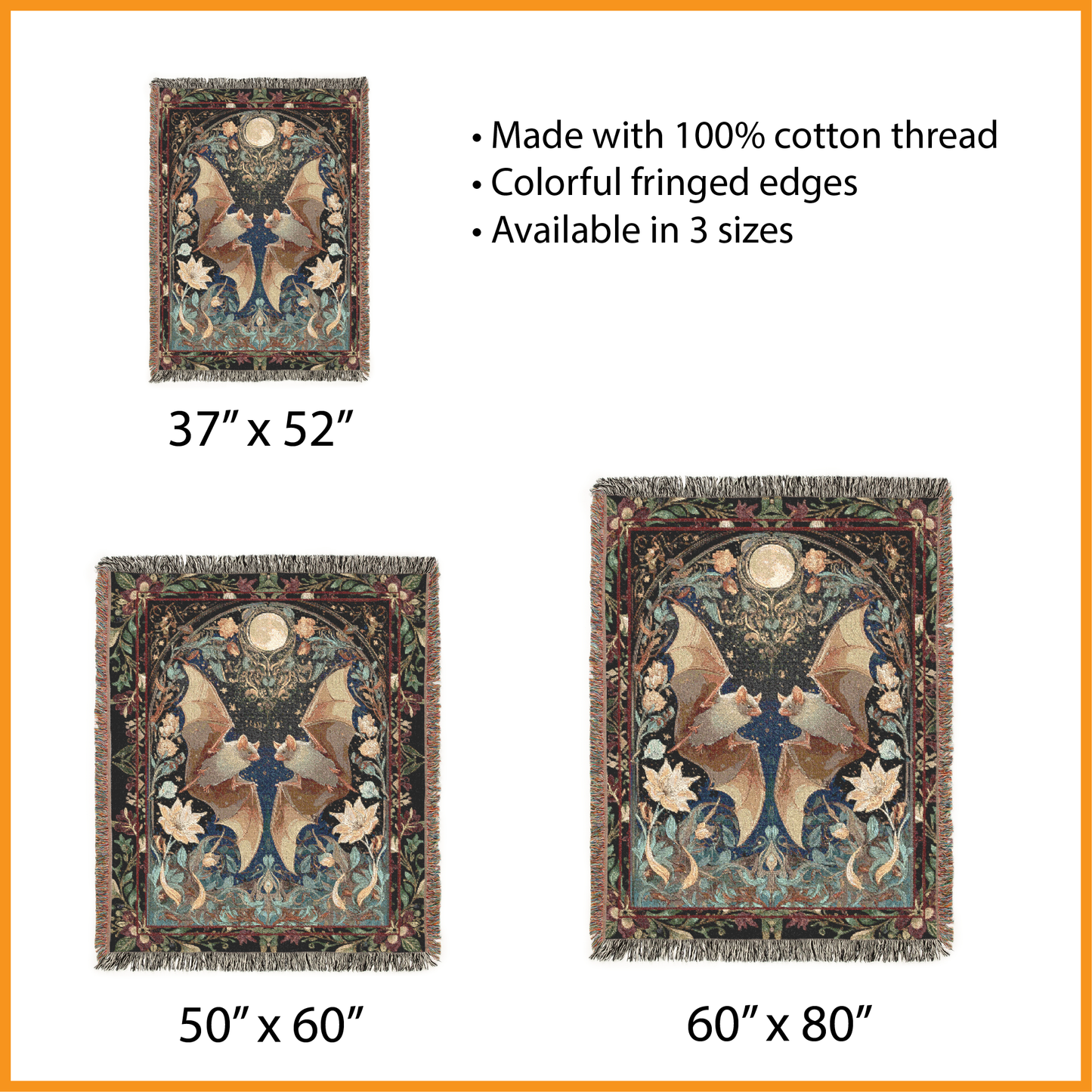 Bat Woven Blanket, Gothic Tapestry, Celestial Wall Hanging, Witchy Moody Botanical Art Jacquard Throw, Dark Academia Whimsigoth Wedding Gift