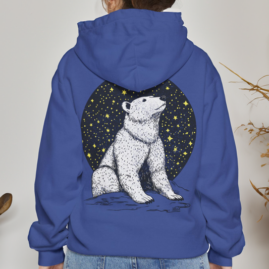 Majestic Bear Graphic Hoodie, Polar Bear Hoodie, Celestial Atmosphere, Vintage Style, Comfort Colors, Distressed Texture