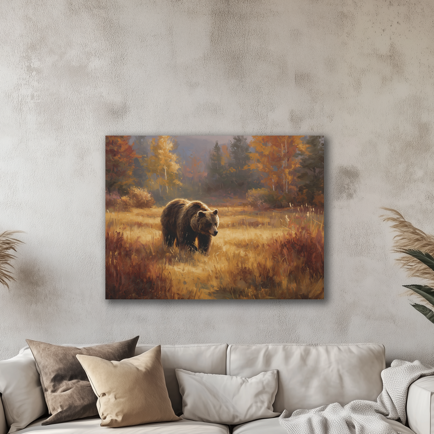Brown Bear Wildlife Painting Canvas Print Wall Art, Rustic Cabin Decor, Nature Lover Gift, Autumn Wall Art, Wilderness Home Decor