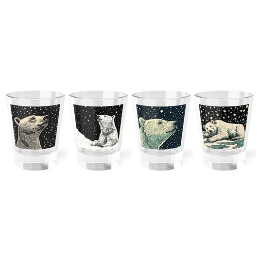 Shot Glass Set, Set of 4 Polar Bear Shot Glasses, Nature Inspired Drinkware, Christmas Gift, Wildlife Enthusiasts, Wintery Charm