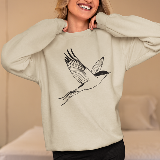 Swallow Bird Crewneck Sweatshirt, Minimalist Nature-Inspired Lightweight Jumper, Bird Lover Sweater, Bird Drawing Sweatshirt