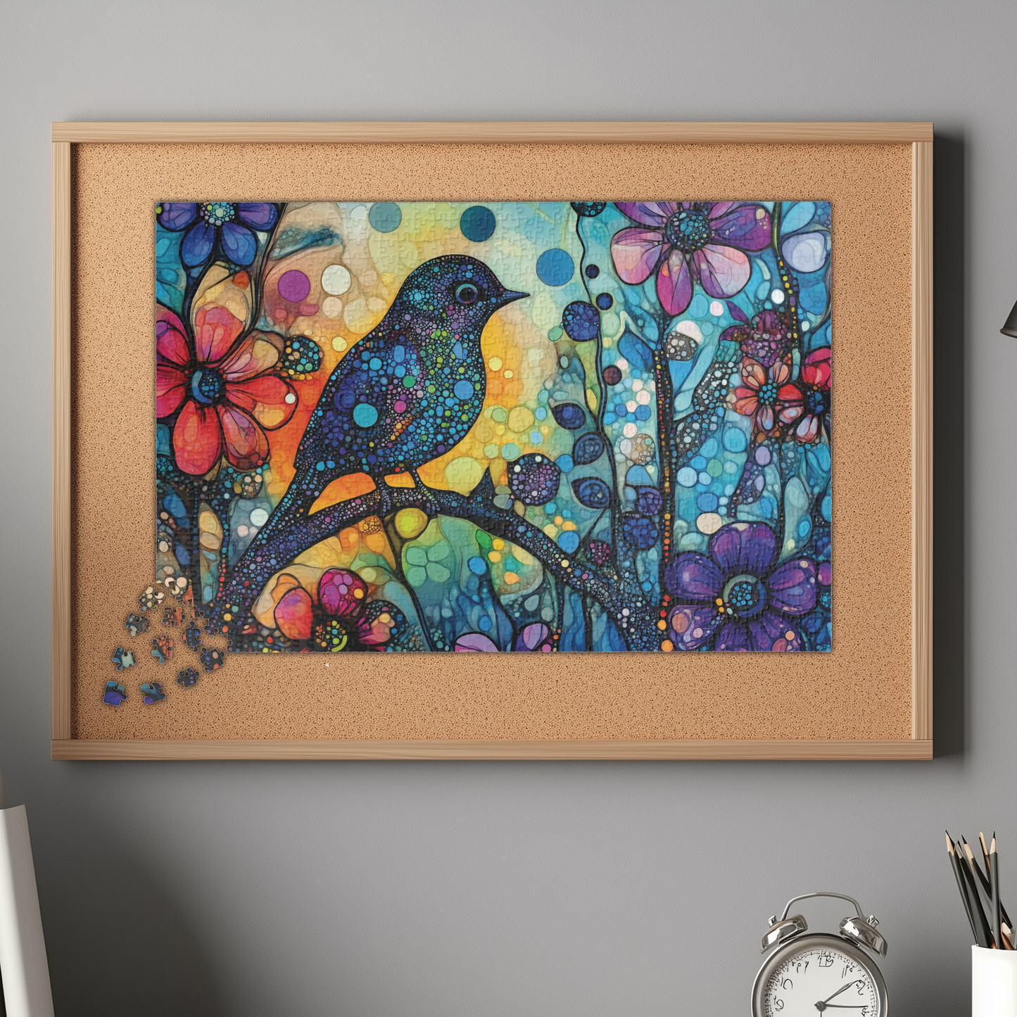 Mosaic Art Bird Puzzle, Colorful Bird Jigsaw Art Puzzle for Nature Enthusiasts, Bird Floral Puzzle, Relaxing and Whimsical Gift