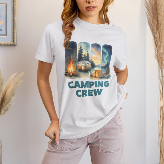 Comfort Colors Camping Crew Distressed Style Shirt, Outdoor Adventure T-Shirt, Nature Lover Tee, Campfire Graphic Top, Camping Gift
