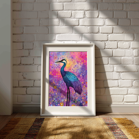 Colorful Crane Wall Art, Vibrant Bird Canvas or Poster, Mosaic Style Heron Art, Abstract Nature Home Decor, Beautiful Wildlife Artwork