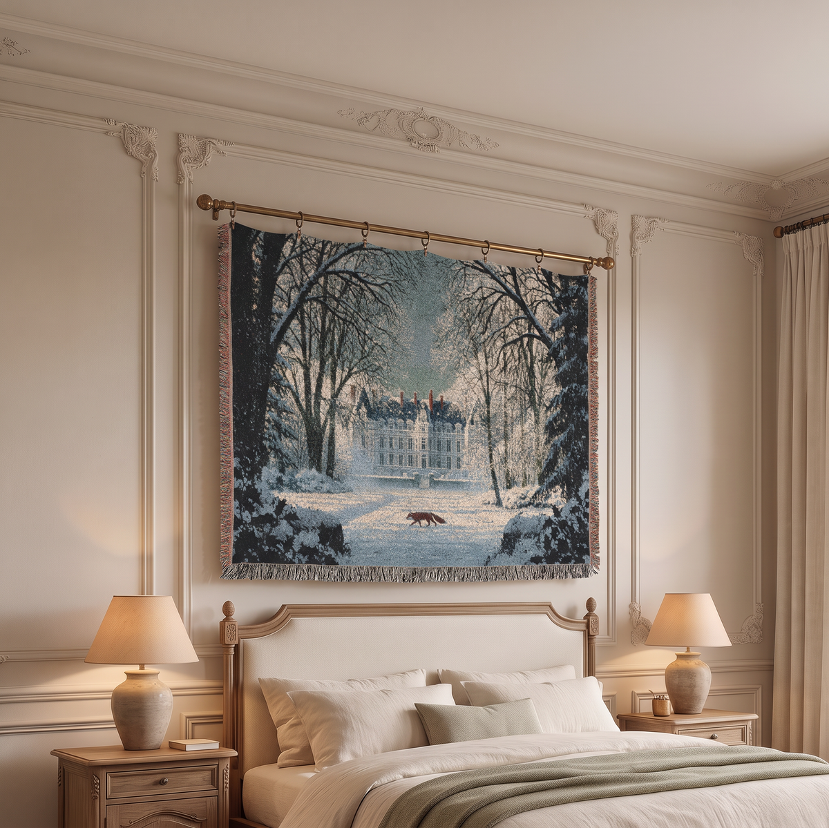 woven blanket with winter castle theme