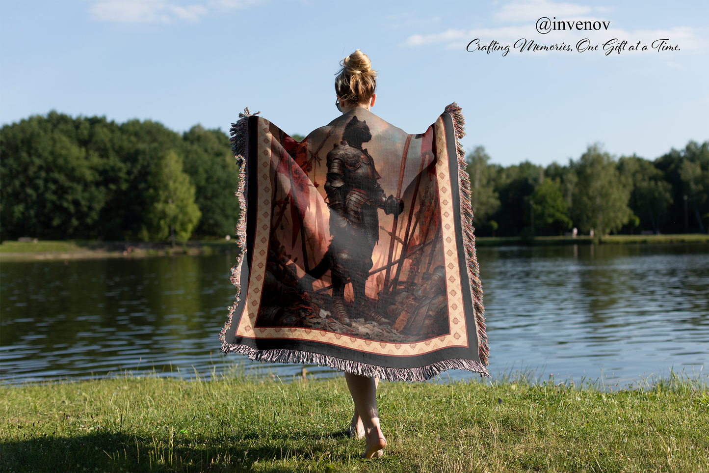 Medieval Black Cat Knight Woven Blanket, Funny Fantasy Armor Throw, Renaissance Pet Portrait Tapestry, Board Gamer Gift, Royal Animal Art