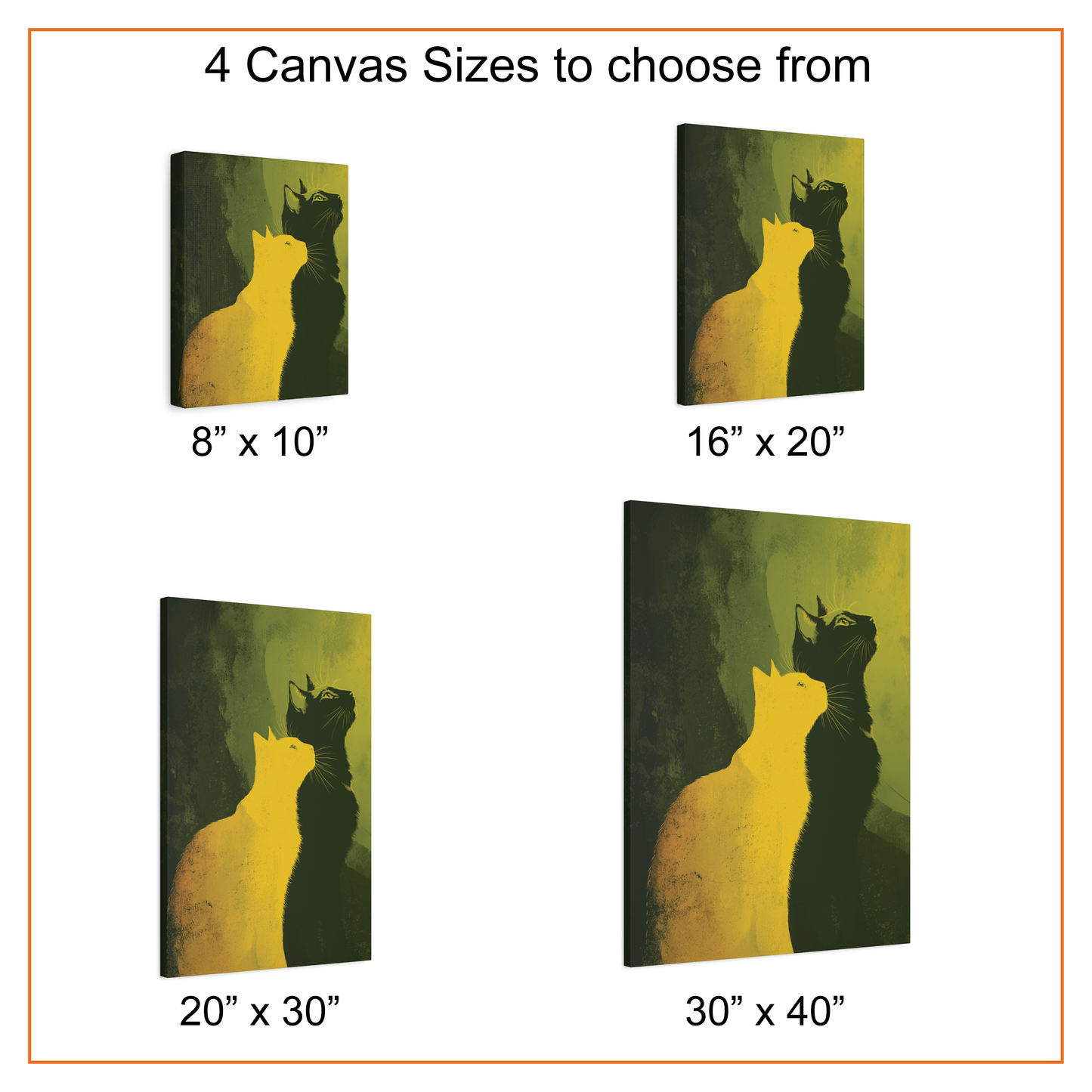 Modern Cat Art Print, Minimalist Couple Poster, Black and Yellow Wall Art, Cat Lover Gift for Anniversary, Abstract Feline Canvas