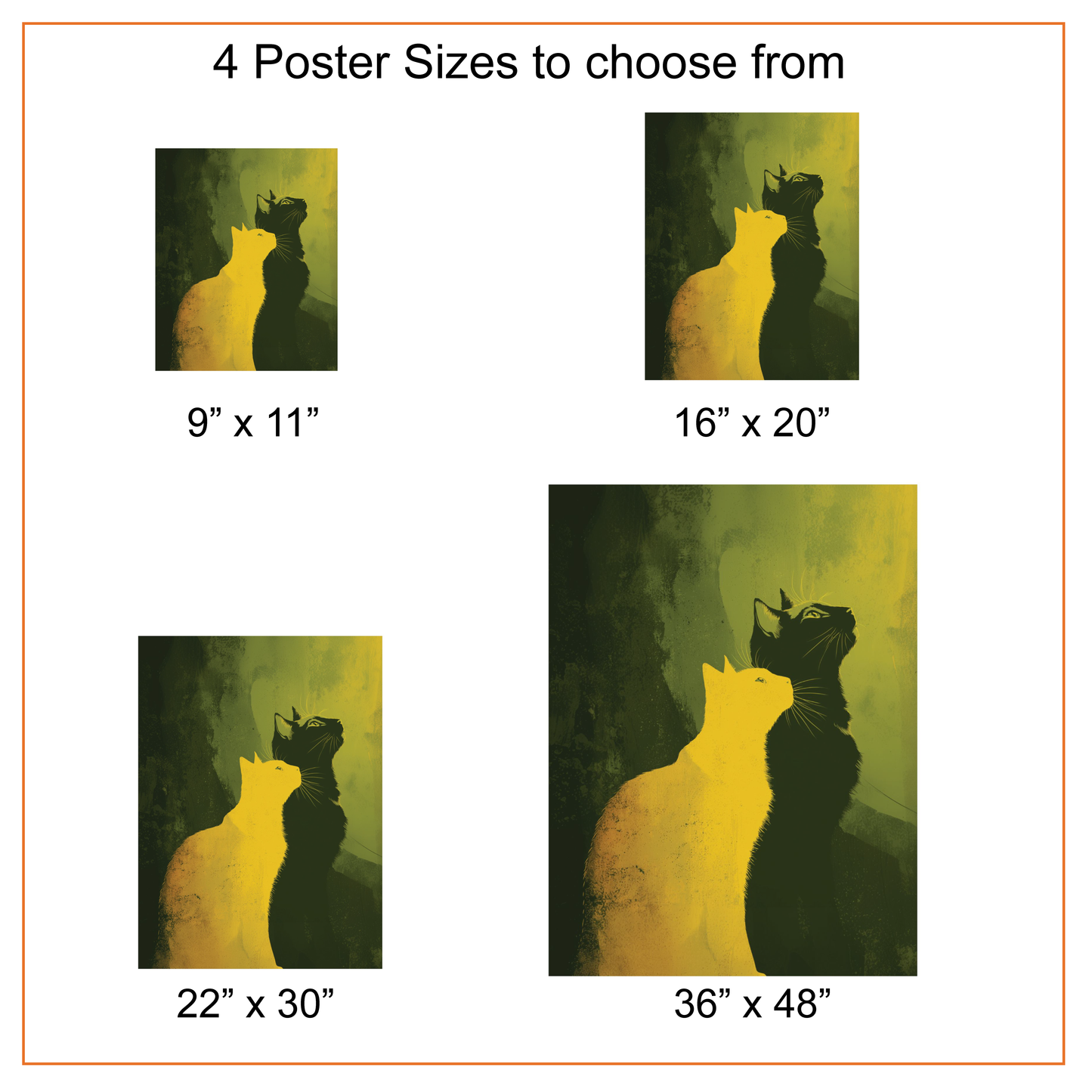 Modern Cat Art Print, Minimalist Couple Poster, Black and Yellow Wall Art, Cat Lover Gift for Anniversary, Abstract Feline Canvas