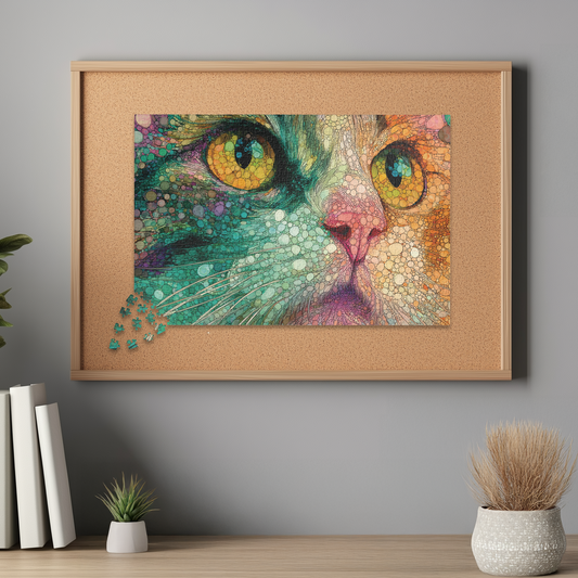 Colorful Cat Jigsaw Puzzle, Vibrant Feline Artwork for Cat Lovers and Puzzle Enthusiasts, Relaxing and Unique Gift Idea, Family Game Puzzle