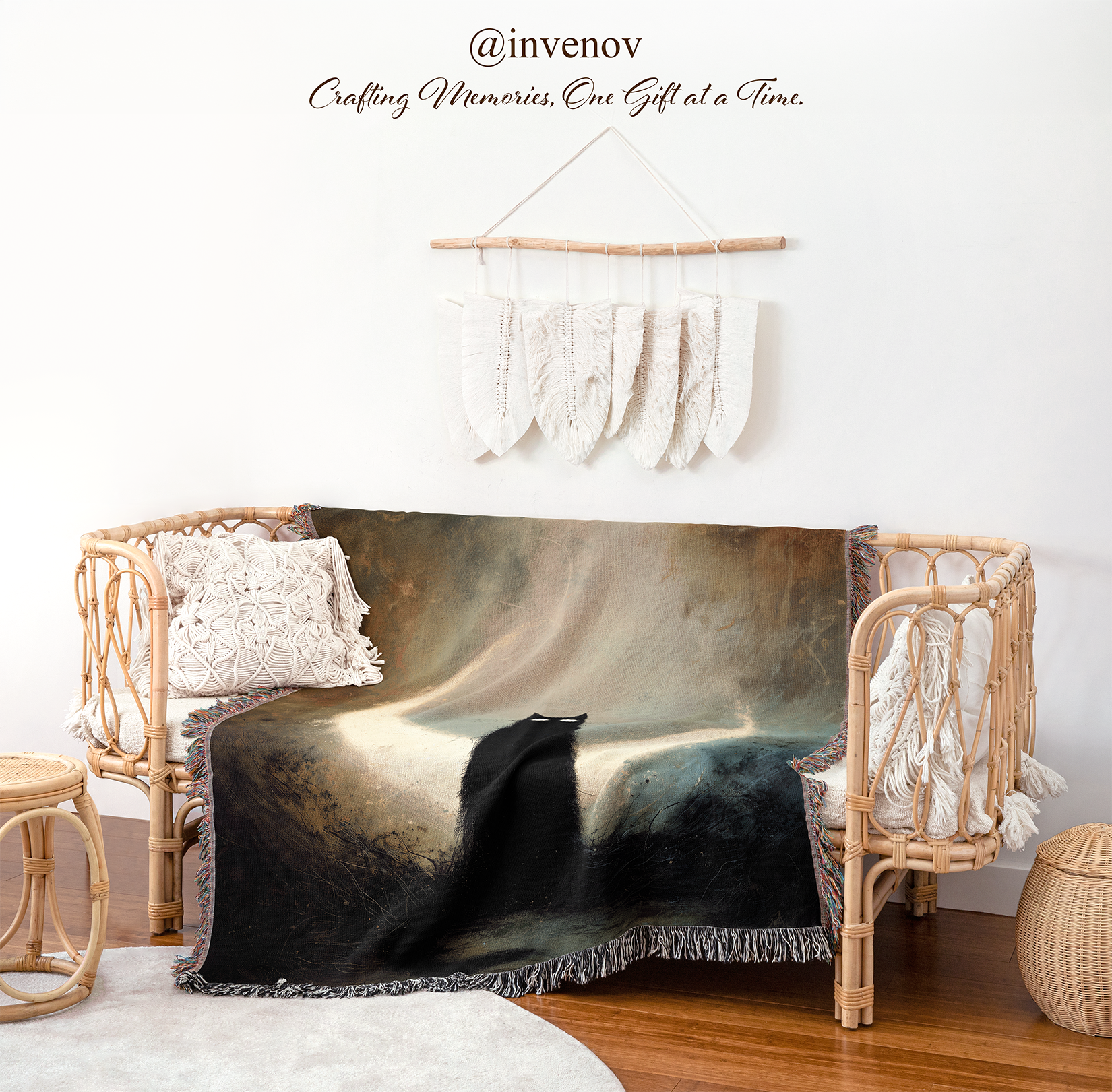 Woven Blanket with cat designs