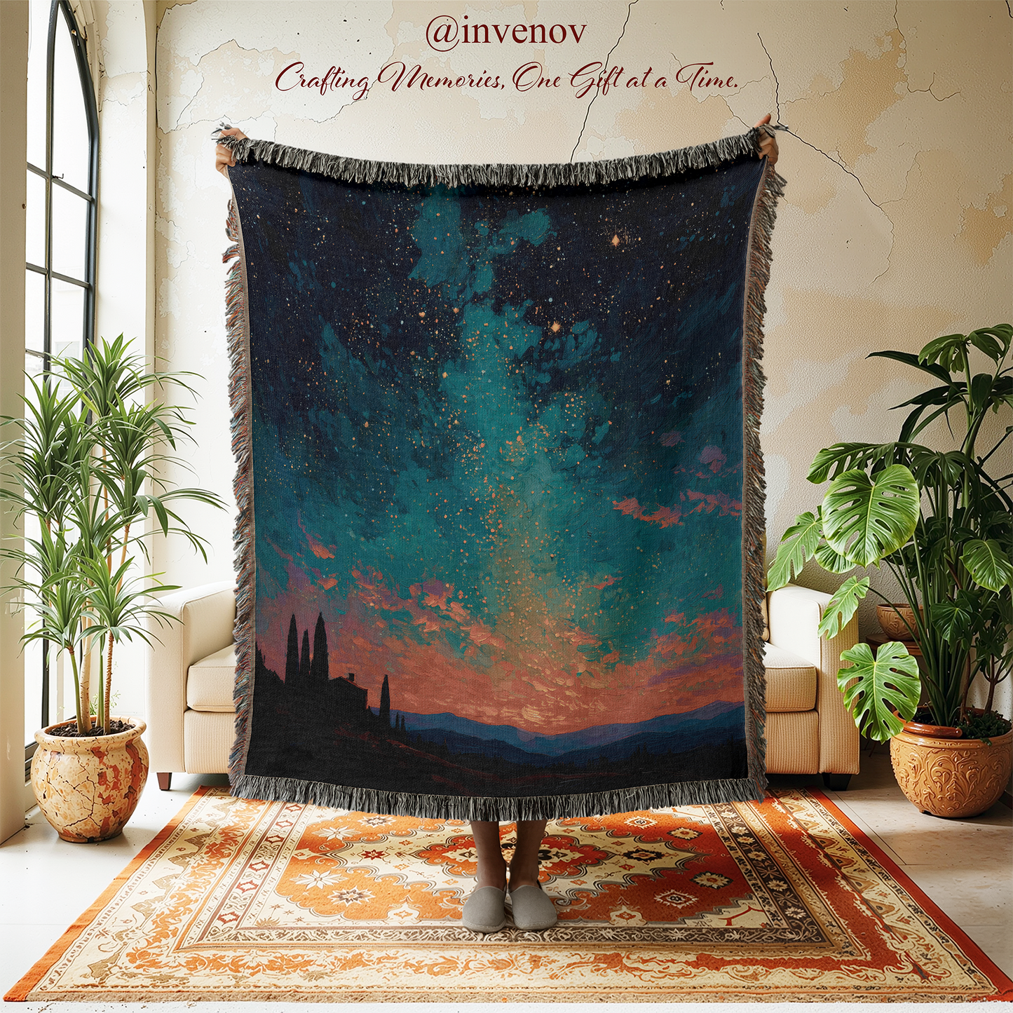 Starry Night Woven Blanket, Milky Way Galaxy Throw, Celestial Space Tapestry, Moody Nature Landscape, Camping Stargazer Gift Wall Art