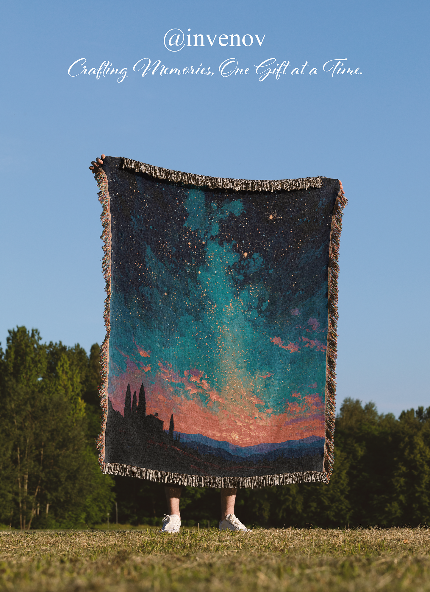 Starry Night Woven Blanket, Milky Way Galaxy Throw, Celestial Space Tapestry, Moody Nature Landscape, Camping Stargazer Gift Wall Art