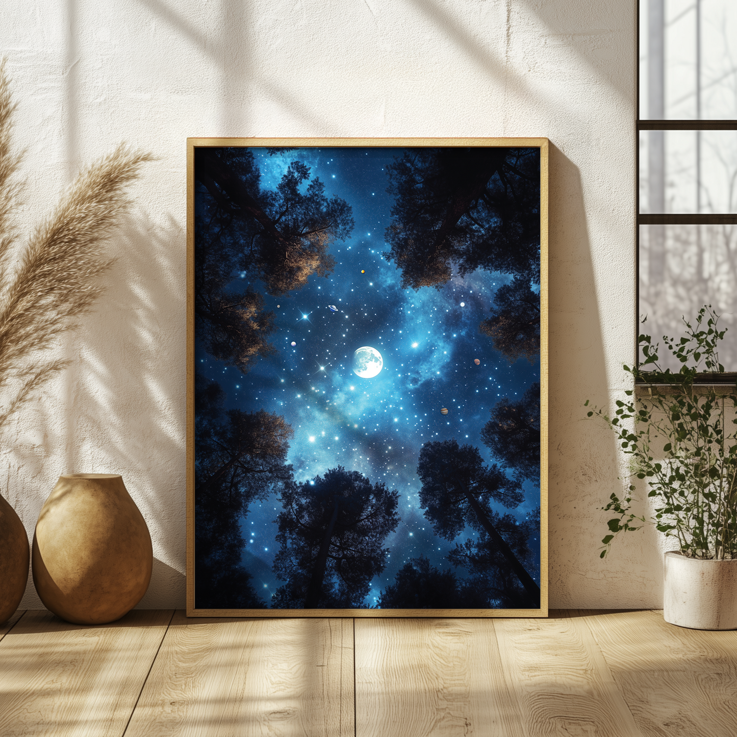 Starry Night Sky Poster, Astronomy Solar System Planet Wall Art, Celestial Home Office Decor, Galaxy Space Print, Nature Inspired Artwork