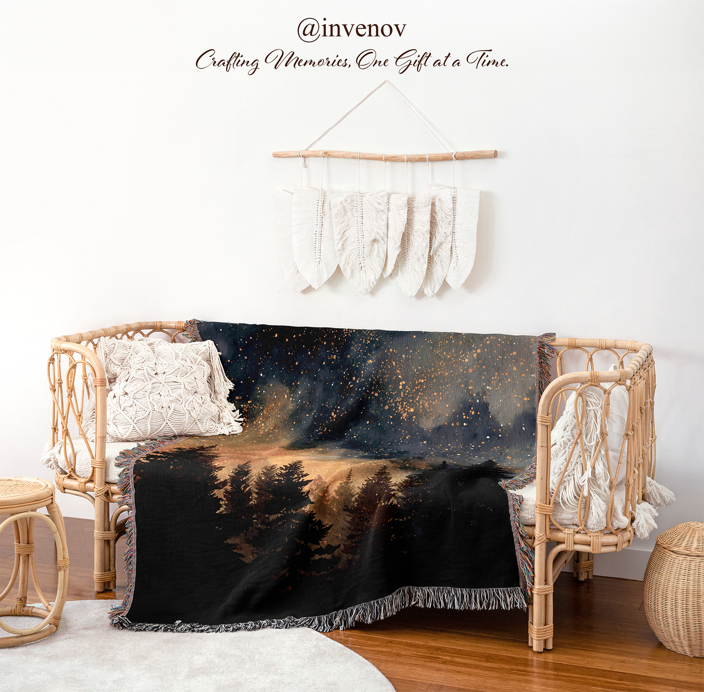 Starry Night Forest Woven Blanket, Milky Way Galaxy Throw, Celestial Pine Tree Tapestry, Camping Space Decor, Stargazer Gift, Cosmic Art