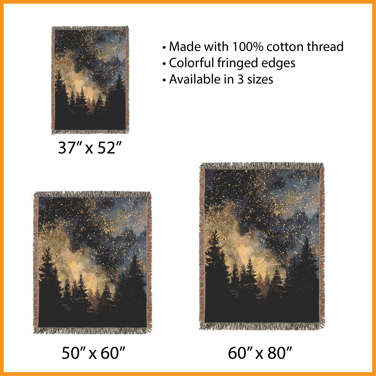 Starry Night Woven Blanket, Forest Galaxy Jacquard Tapestry, Celestial Wall Hanging, Cozy Cabin Throw, Woodland Pine Tree Art, Nature Lover