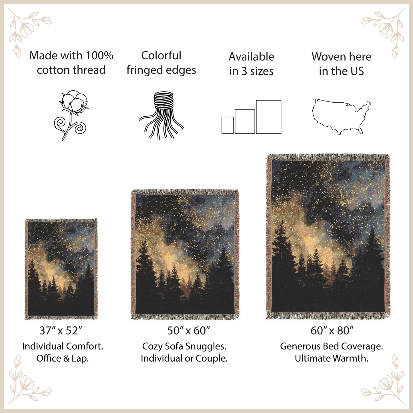Starry Night Forest Woven Blanket, Milky Way Galaxy Throw, Celestial Pine Tree Tapestry, Camping Space Decor, Stargazer Gift, Cosmic Art