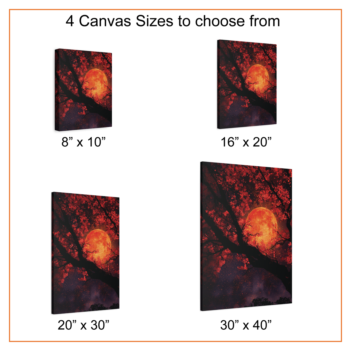 Fall Harvest Moon Canvas Print, Red Cherry Blossom Poster Wall Art, Spooky Starry Night Sky, Moody Poster, Celestial Autumn Forest Decor