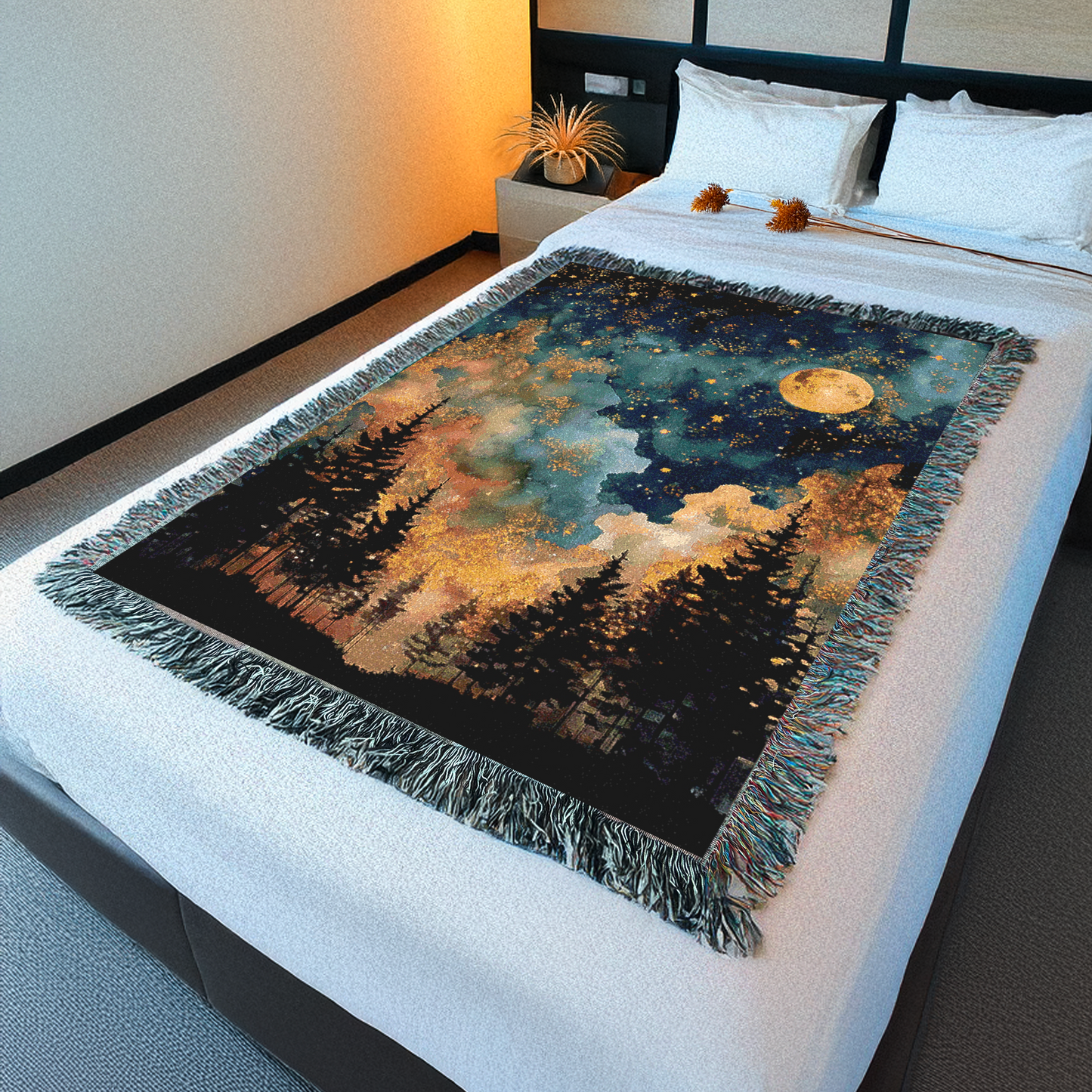 Celestial Woven Blanket, Moon and Stars Decor, Night Sky Tapestry, Cozy Home Gift, Nature Lover Sofa Bedding Throw, Galaxy Throw Blanket