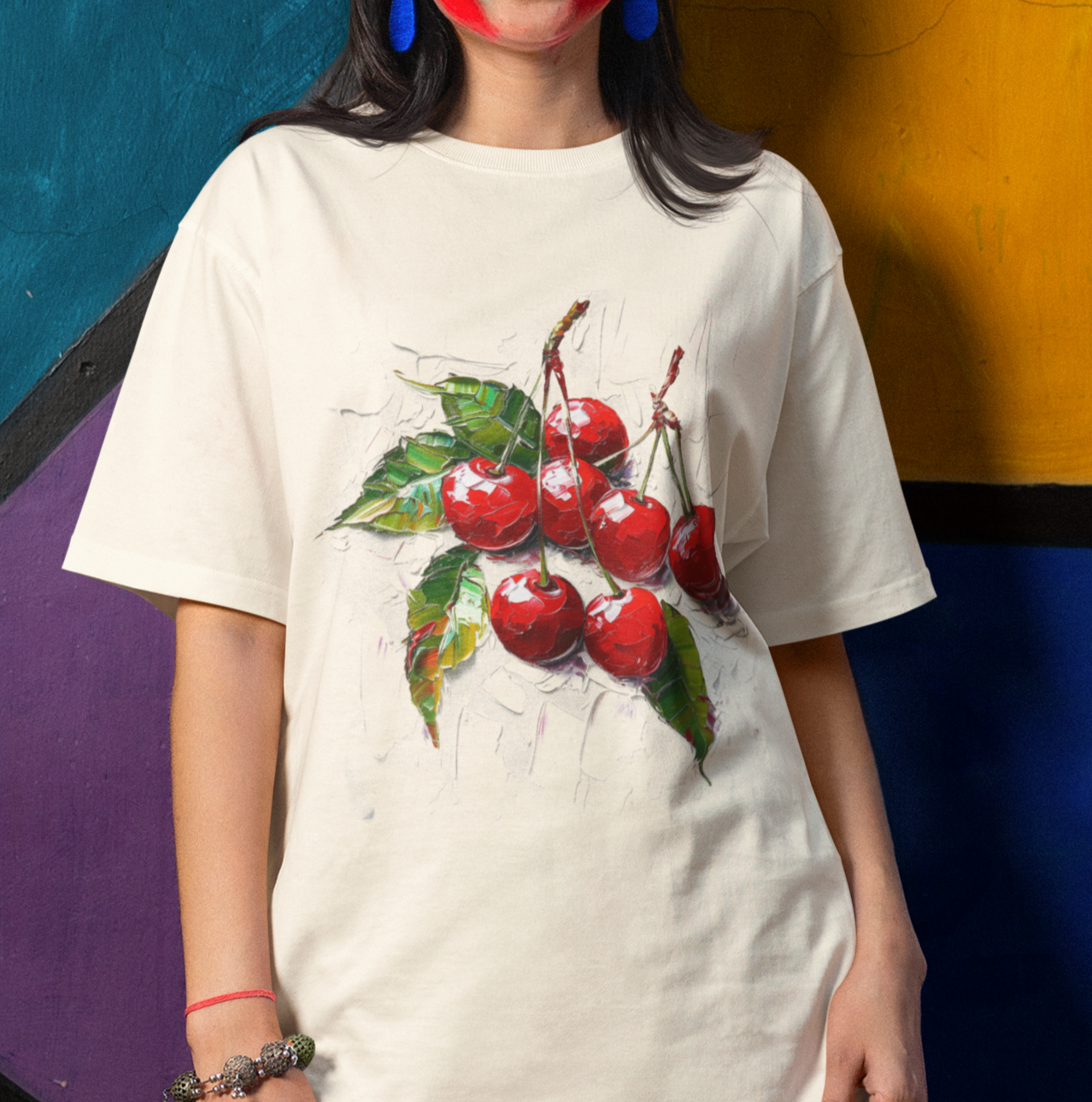 Comfort Colors Cherry Cluster T-shirt, Red Fruit Tee, Valentine's Day Shirt, Oil Painting Canvas Style, Nature Lovers Gift, Cherry Picking