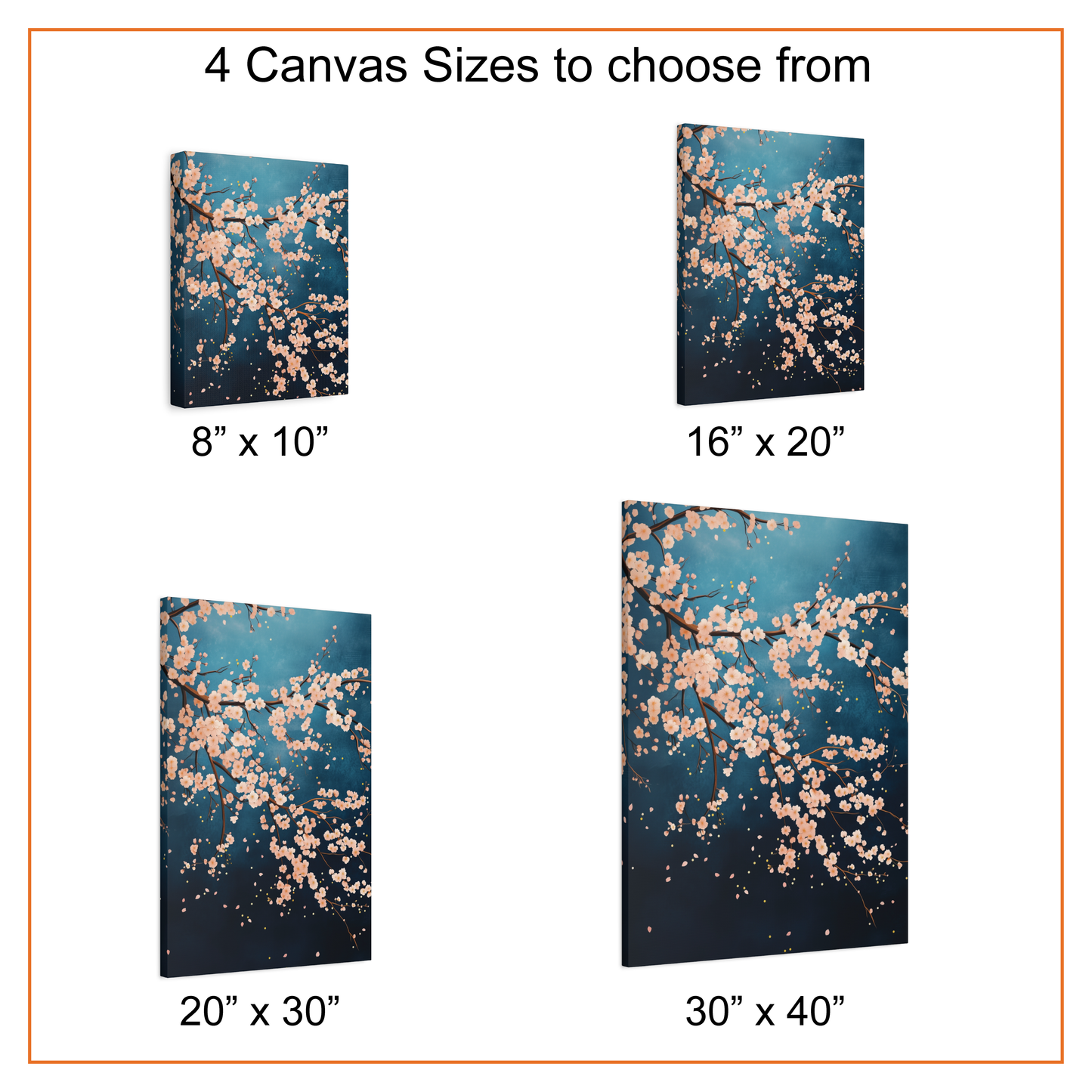 Canvas prints with cherry blossom design in four different sizes.