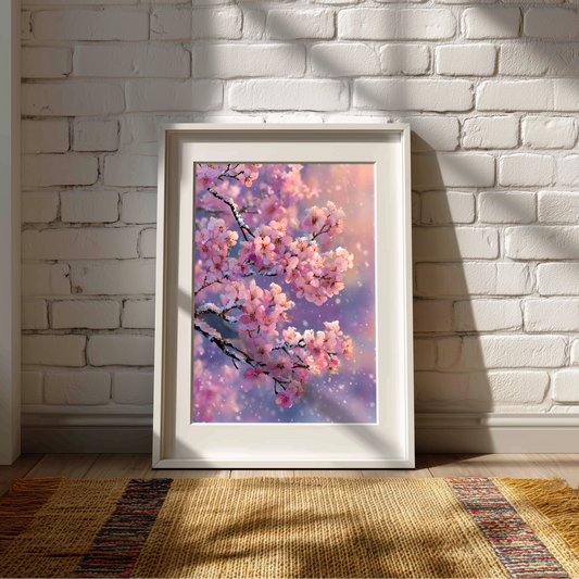 Snowy Cherry Blossom Canvas or Poster Print, Winter Sakura Flower Wall Art, Pink Floral Tree Artwork, Japanese Nature Home Decor