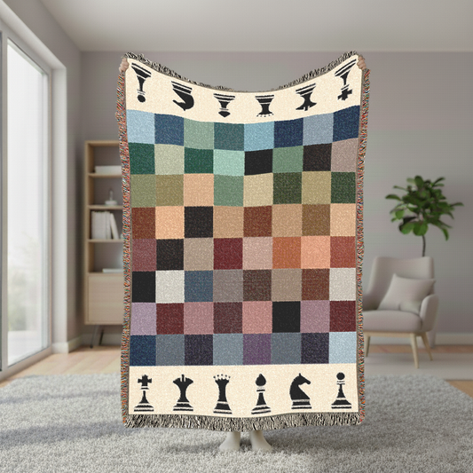 Colorful Chessboard Woven Blanket, Checkerboard Tapestry Wall Hanging, Game Room Chess Decor Jacquard Throw, Gift for Chess Player