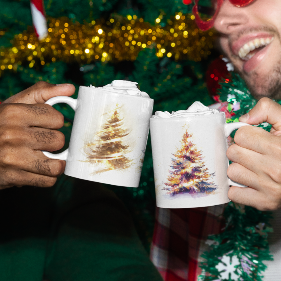 A Pair of Christmas Tree Mugs, 2 Coffee Mugs, Christmas Gifts, Christmas Decoration, Xmas Decor, Christmas Tea Cups, Holiday Season Mugs