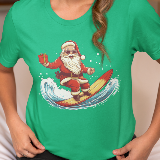 Santa Claus Shirt, Funny Santa Shirt, Santa Surfing Shirt, Funny Christmas T-Shirt, Santa Tshirt, Christmas Gift Idea, Hot Christmas Shirt