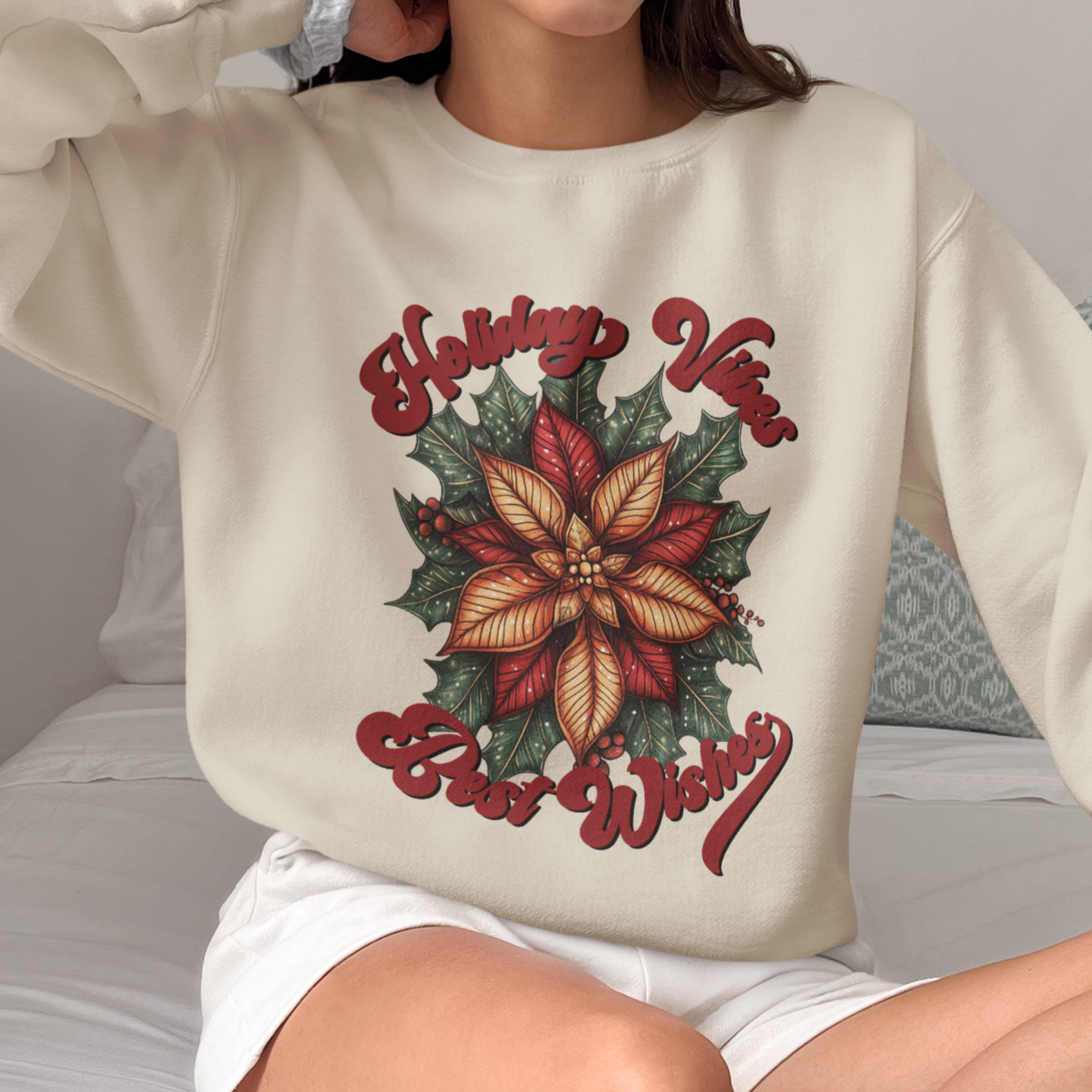 Christmas Flower Sweatshirt, Best Wishes Sweater, Christmas Gifts, Holiday Vibes Sweater, Merry Christmas Sweater, Xmas Sweater