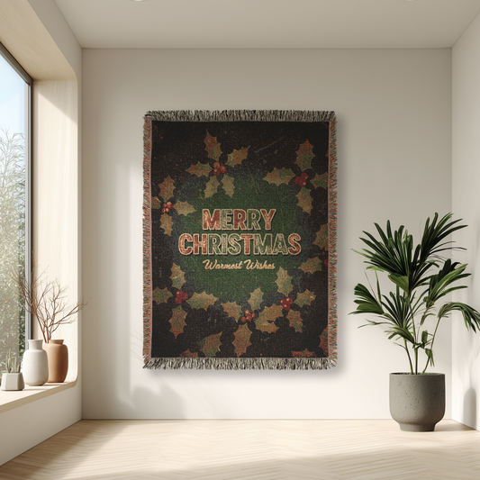 Christmas Woven Blanket Tapestry, Merry Christmas Throw, Christmas Sofa Bed Couch Cover, Holiday Home Decor, Xmas Cozy Gift, Vintage Style