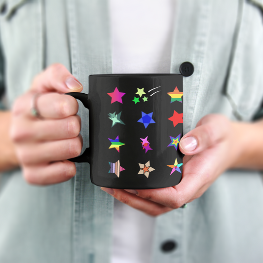Christmas Coffee Cup with Colorful Stars, Rainbow Festive Mug, Holiday Gift Idea, Xmas Kitchen Decor, Hot Cocoa Mug, Winter Season Tea Cup