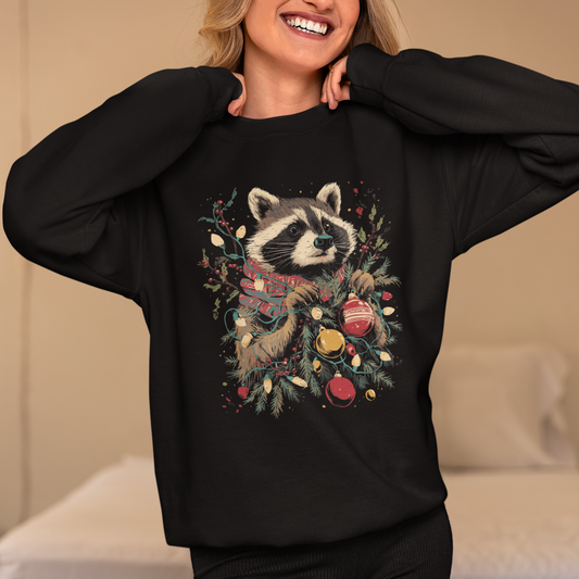 Christmas Raccoon Crewneck Sweatshirt, Holiday Christmas Matching Family Sweater, Cute Raccoon Jumper, Xmas Party Group Apparel