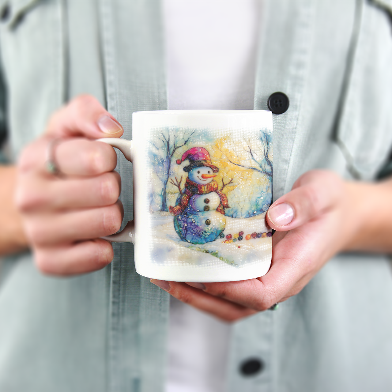 Cute Snowman Graphic Mug, Christmas Holiday Coffee Cup, Xmas Winter Tea Ceramic Mug, Snowman Kitchen Decor, Holiday Gift for Snowman Lovers