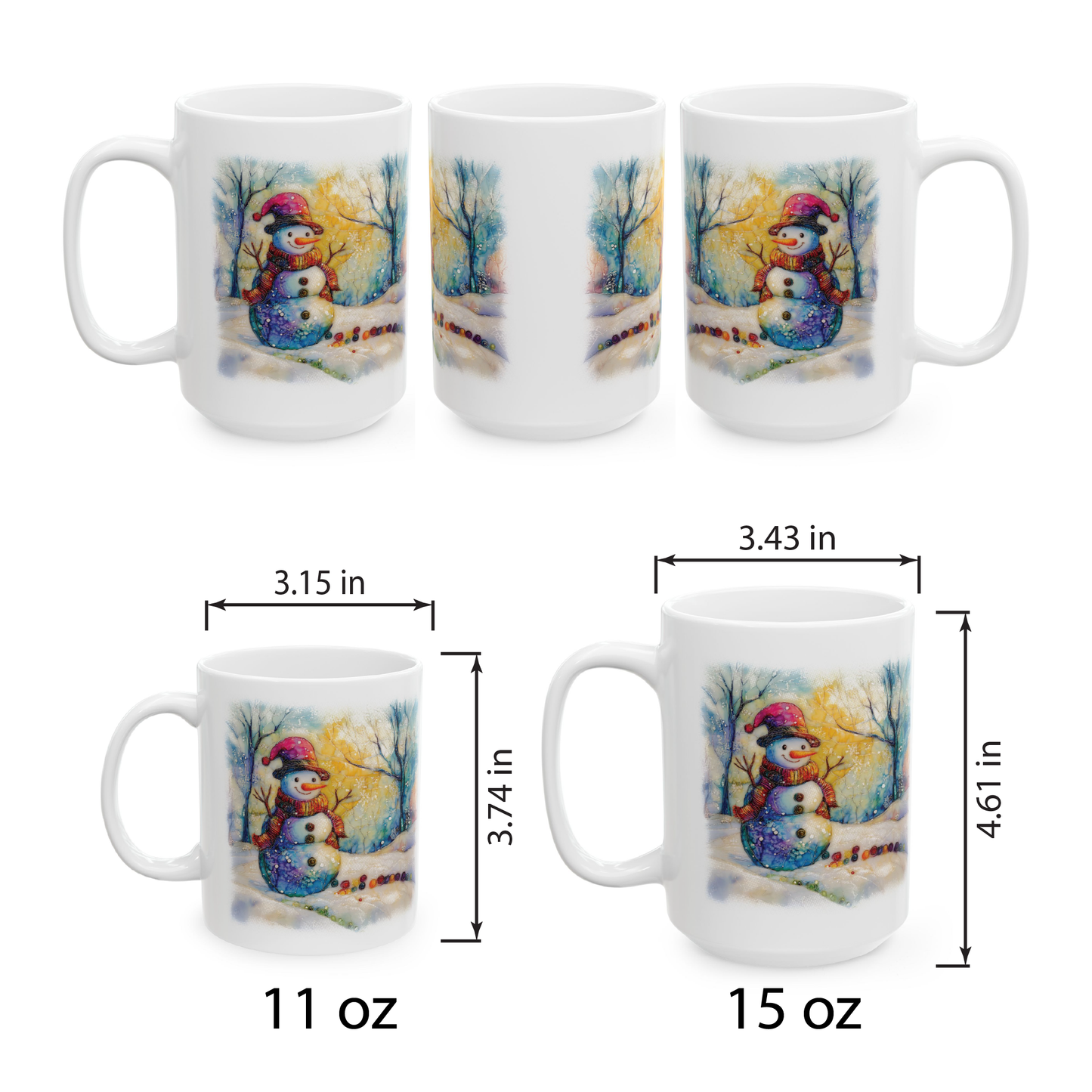 Cute Snowman Graphic Mug, Christmas Holiday Coffee Cup, Xmas Winter Tea Ceramic Mug, Snowman Kitchen Decor, Holiday Gift for Snowman Lovers