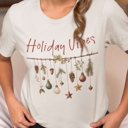 Holiday Vibes Festive Christmas Shirt, Rustic Woodland Design, Casual Gathering Shirt, Winter Celebration Tee, Everyday Holiday Wear,
