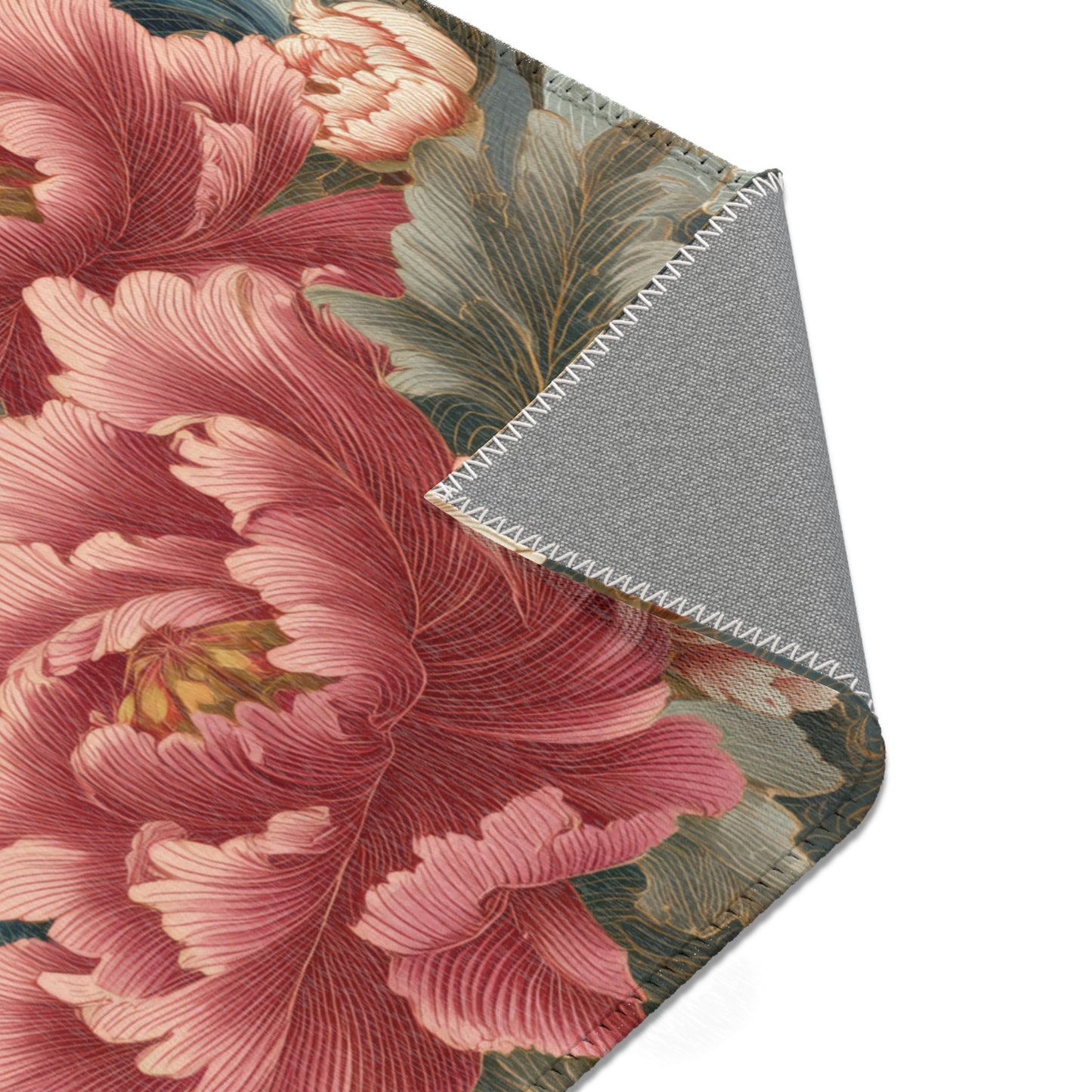 Japanese Floral Area Rug, Ukiyo-e Style Peony and Waves Carpet, Maximalist Chinoiserie Decor, Asian Art, Dark Academia Botanical Accent Rug