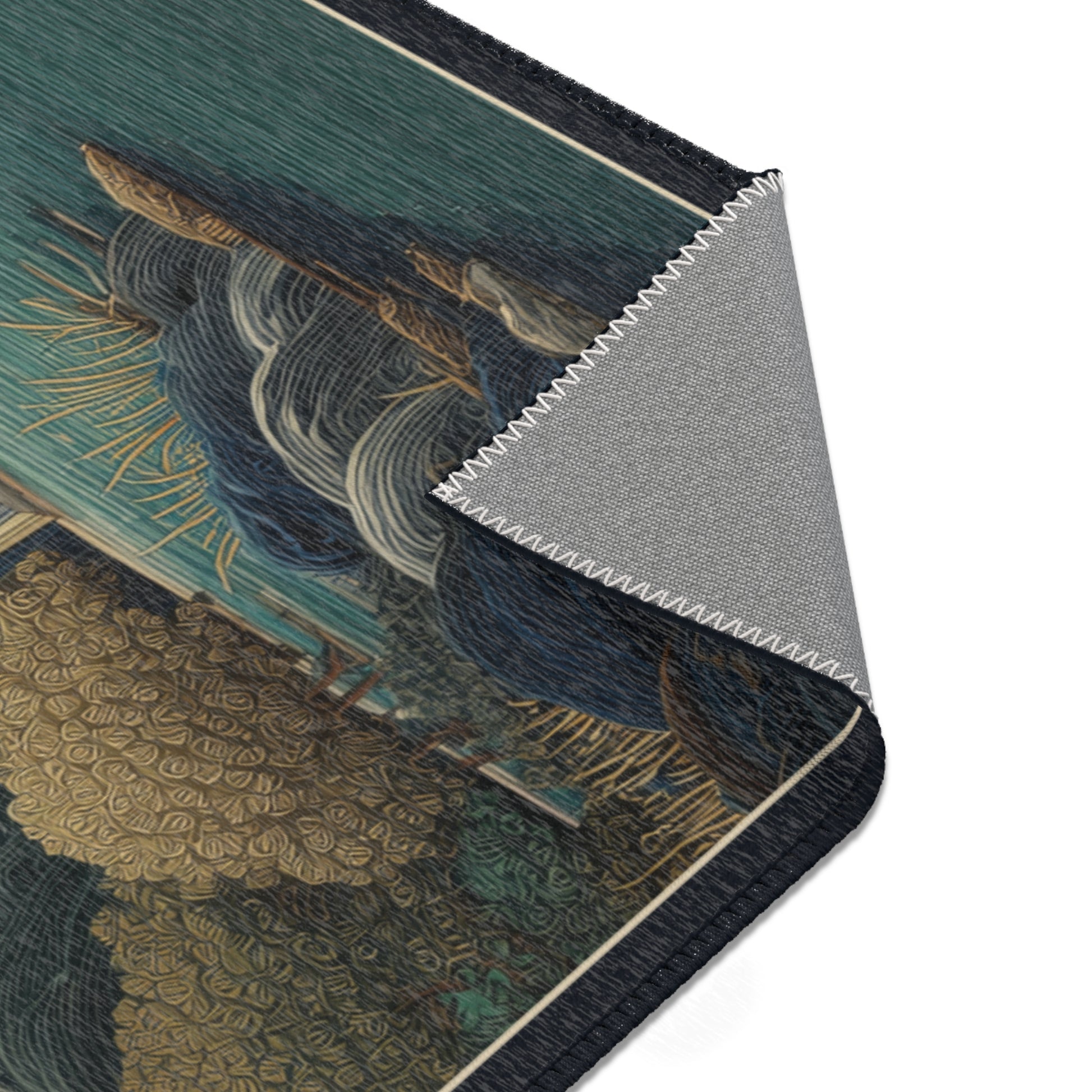 Textile swatch with intricate patterns on a white background