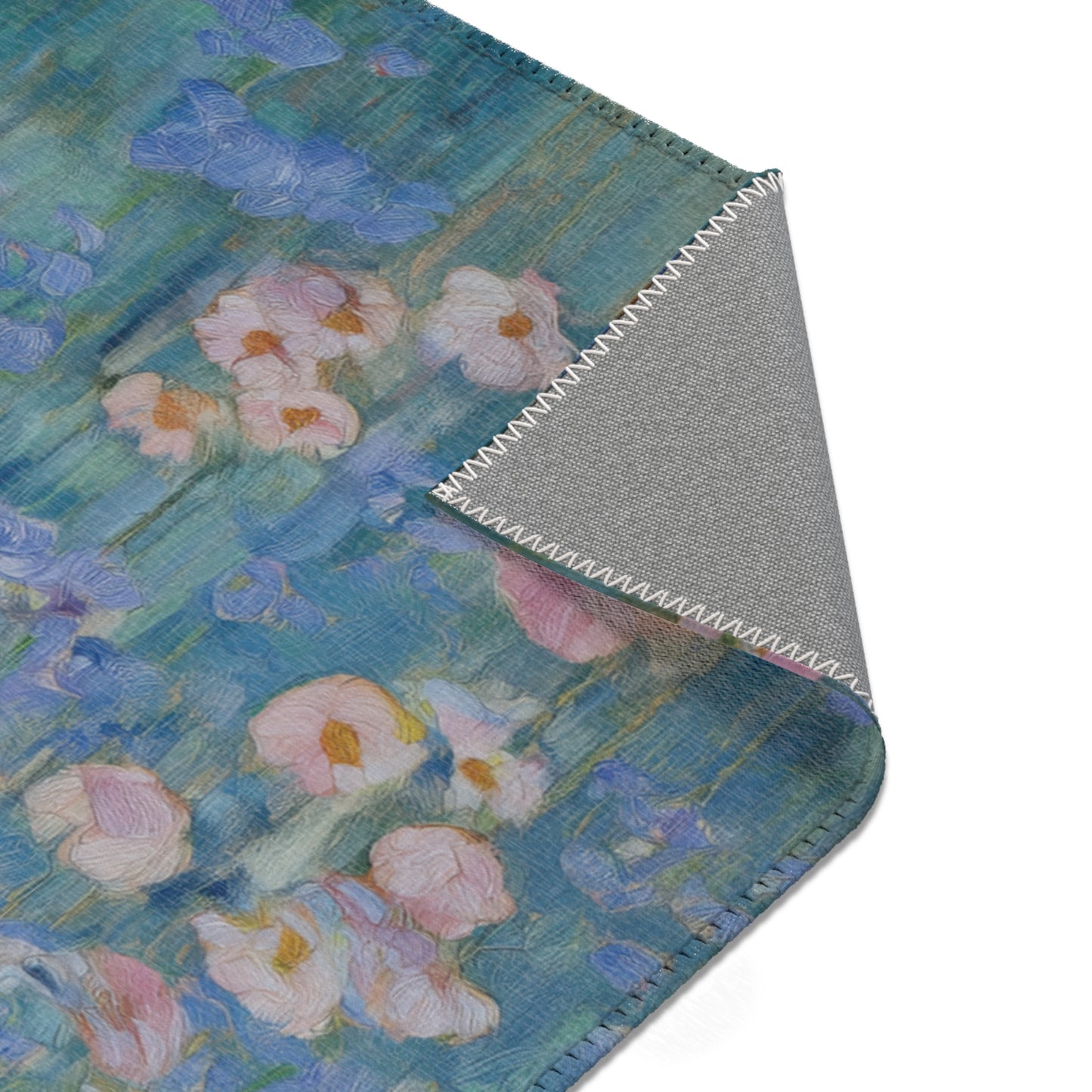 Mountain Wildflower Area Rug, Blue Meadow Floor Mat, Snow Peak Nature Carpet, Impressionist Landscape Rug Large Living Room Decor Floral Art