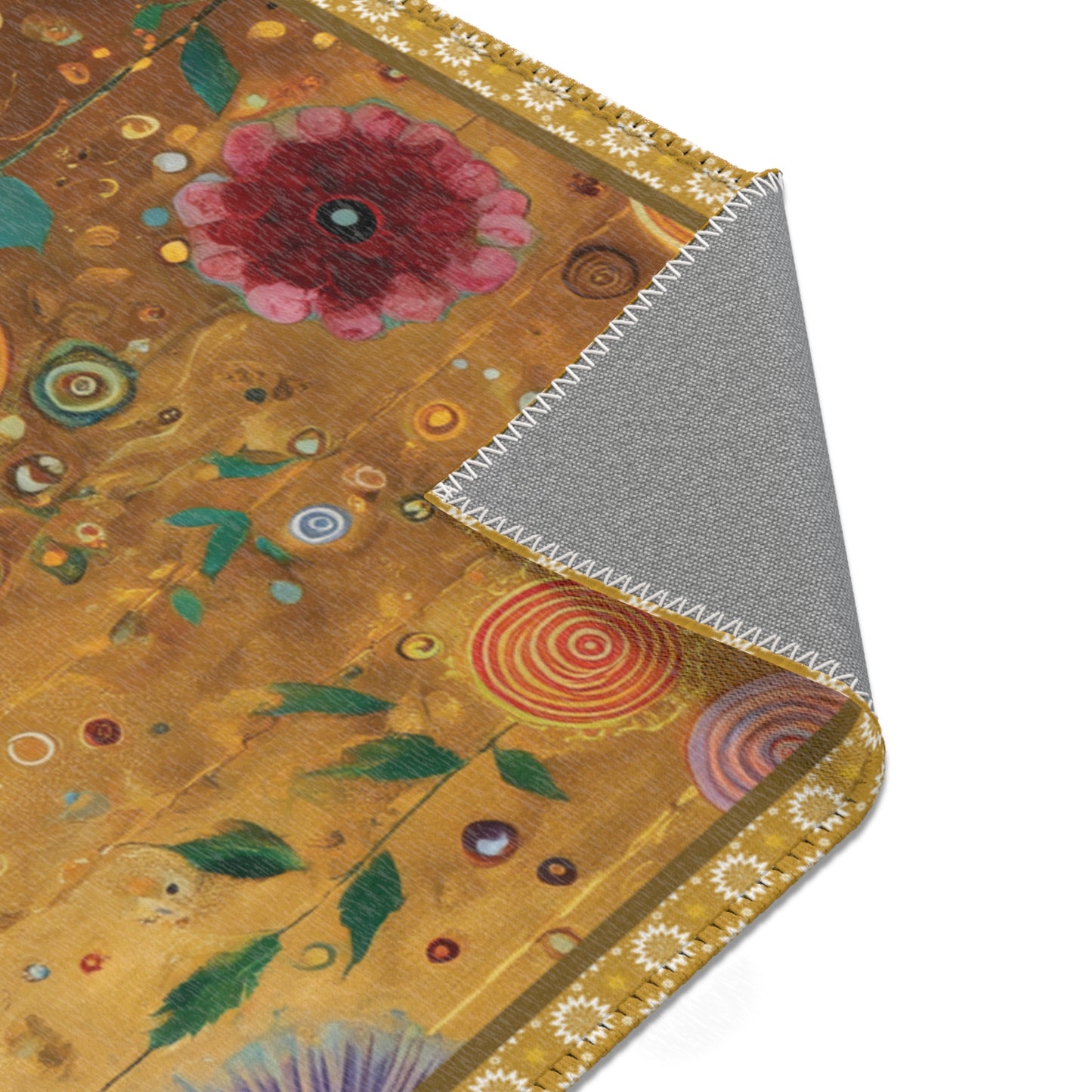 Yellow Art Nouveau Floral Carpet, Maximalist Boho Decor, Gustav Klimt Inspired Area Rug,  Abstract Flower Floor Mat, Artistic Home Gift