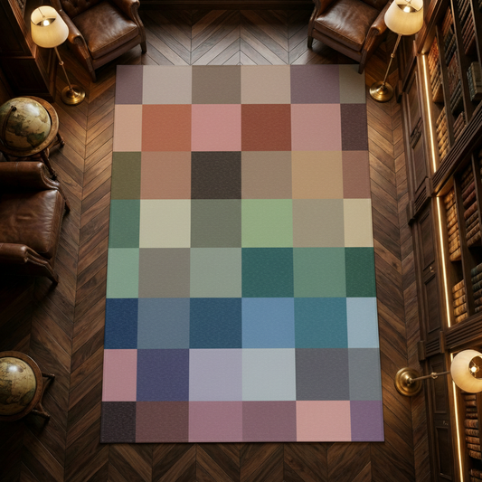 Modern Checkerboard Area Rug, Muted Earth Tone Color Block Carpet, Minimalist Abstract Geometric Decor, Colorful Accent Rug