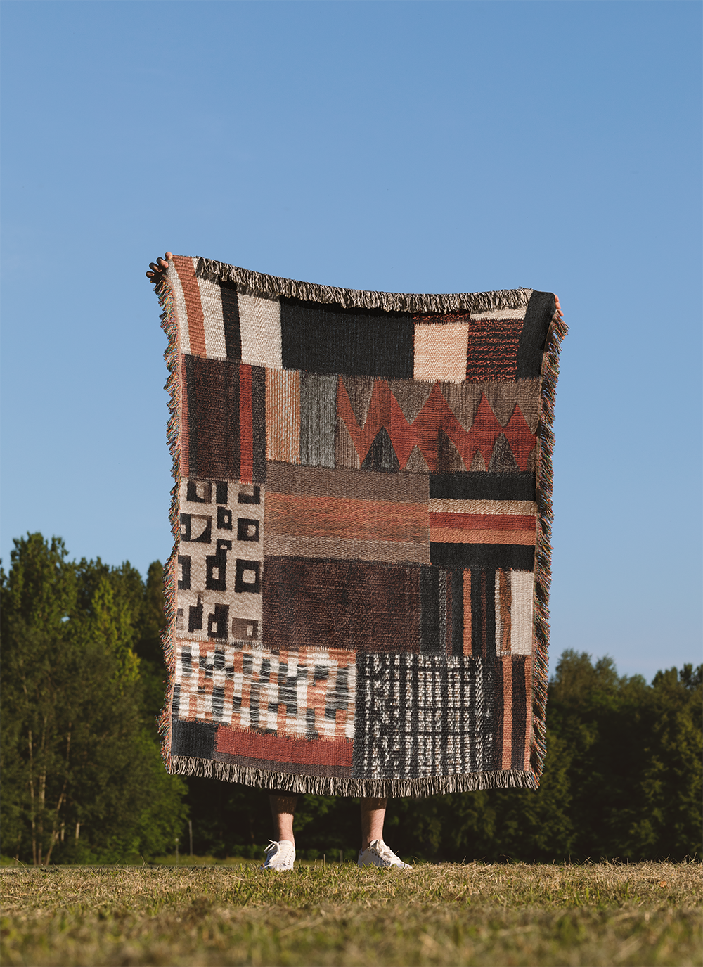 Tribal Woven Blanket, Geometric Tapestry Wall Hanging, Modern Boho Throw Jacquard, Earth Patchwork Style Decor, Eclectic Scandinavian Gift