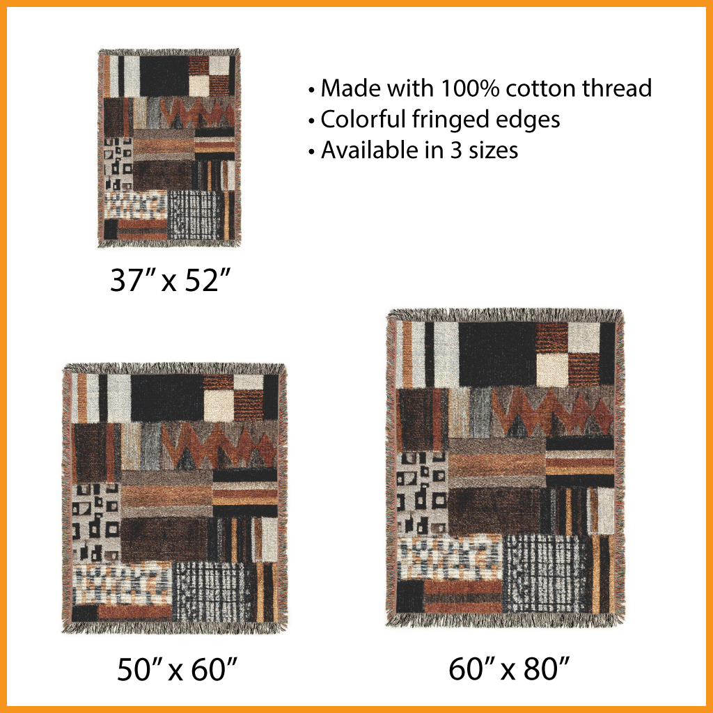 Tribal Woven Blanket, Geometric Tapestry Wall Hanging, Modern Boho Throw Jacquard, Earth Patchwork Style Decor, Eclectic Scandinavian Gift