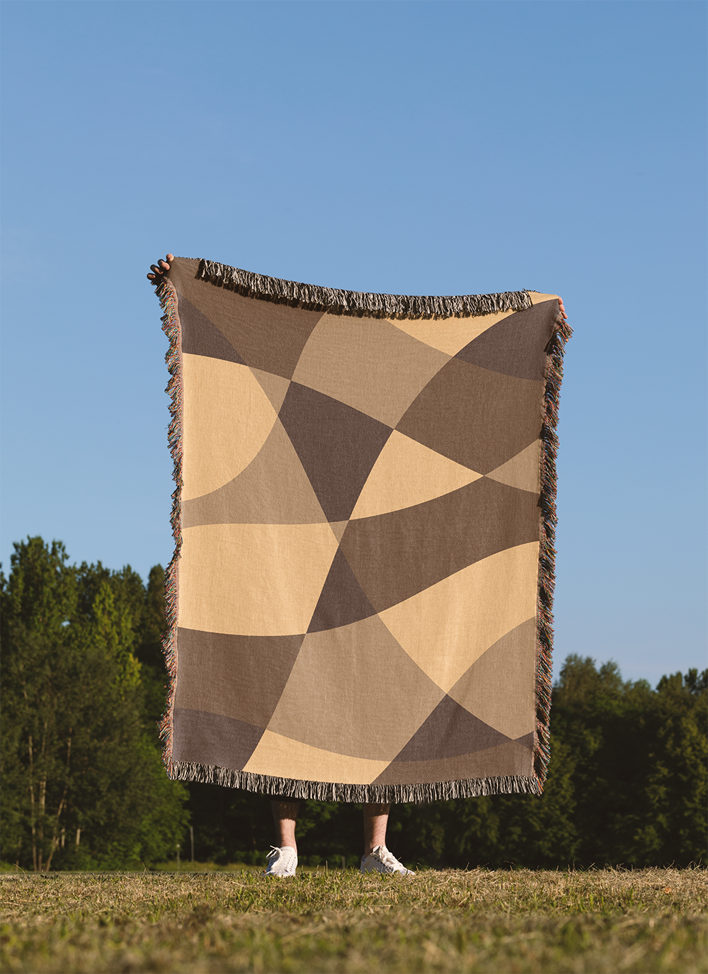 Abstract Geometric Woven Blanket, Mid Century Modern Brown Beige Throw, Neutral Earth Tone Decor, Couch Jacquard Cover, Woven Tapestry
