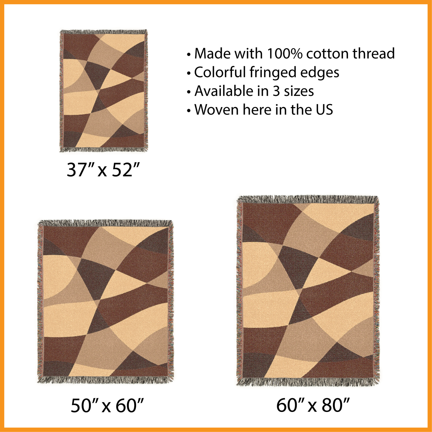 Abstract Geometric Woven Blanket, Mid Century Modern Brown Beige Throw, Neutral Earth Tone Decor, Couch Jacquard Cover, Woven Tapestry